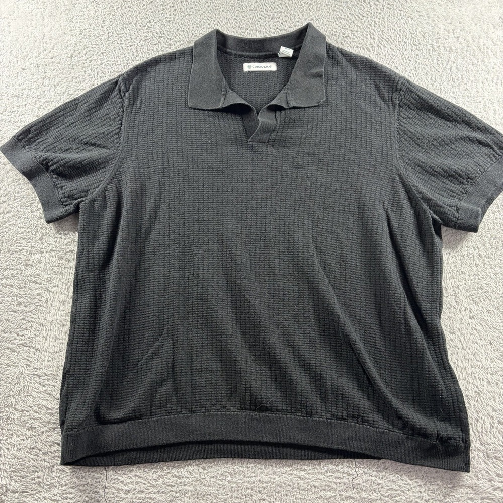 Cubavera Sweater Polo Shirt Mens XXL Black Knit Vented Lightweight